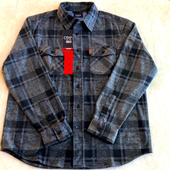 Chaps Men's Long Sleeve Lakeland Stretch Flannel Knit Fleece Shirt Regular Fit M - Picture 3 of 14